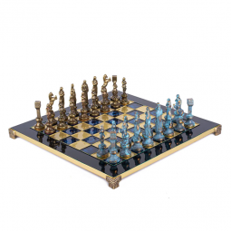 Jeu d'Echecs "Renaissance" bleu-marron 36 cm Manopoulos