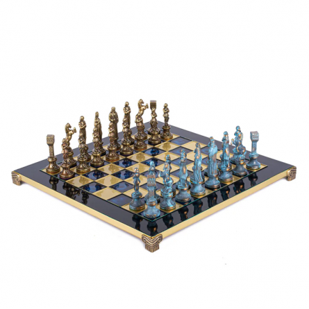 Jeu d'Echecs "Renaissance" bleu-marron 36 cm Manopoulos