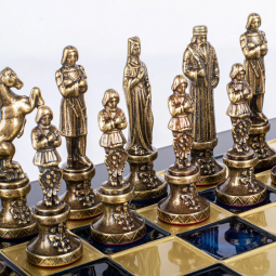 Jeu d'Echecs "Renaissance" bleu-marron 36 cm Manopoulos