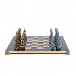 Jeu d'Echecs "Renaissance" bleu-marron 36 cm Manopoulos
