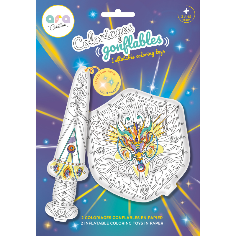 Coloriages gonflables 1 épée lumineuse et 1 bouclier ARA