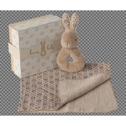 Maileg Coffret Hochet Lapin couleur crème pêche Maileg Ikaipaka