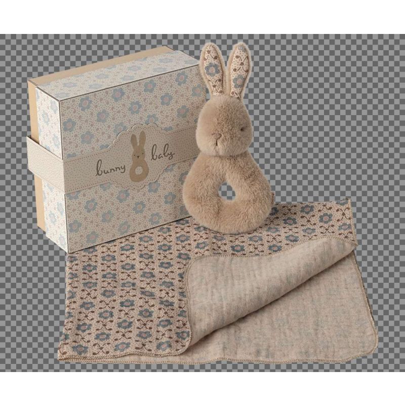 Maileg Coffret Hochet Lapin couleur crème pêche Maileg Ikaipaka