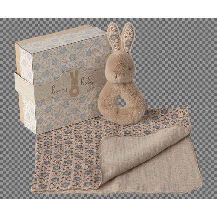 Maileg Coffret Hochet Lapin couleur crème pêche Maileg Ikaipaka