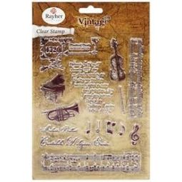 Tampon clair vintage musique clear stamps Rayher Ikaipaka jeux