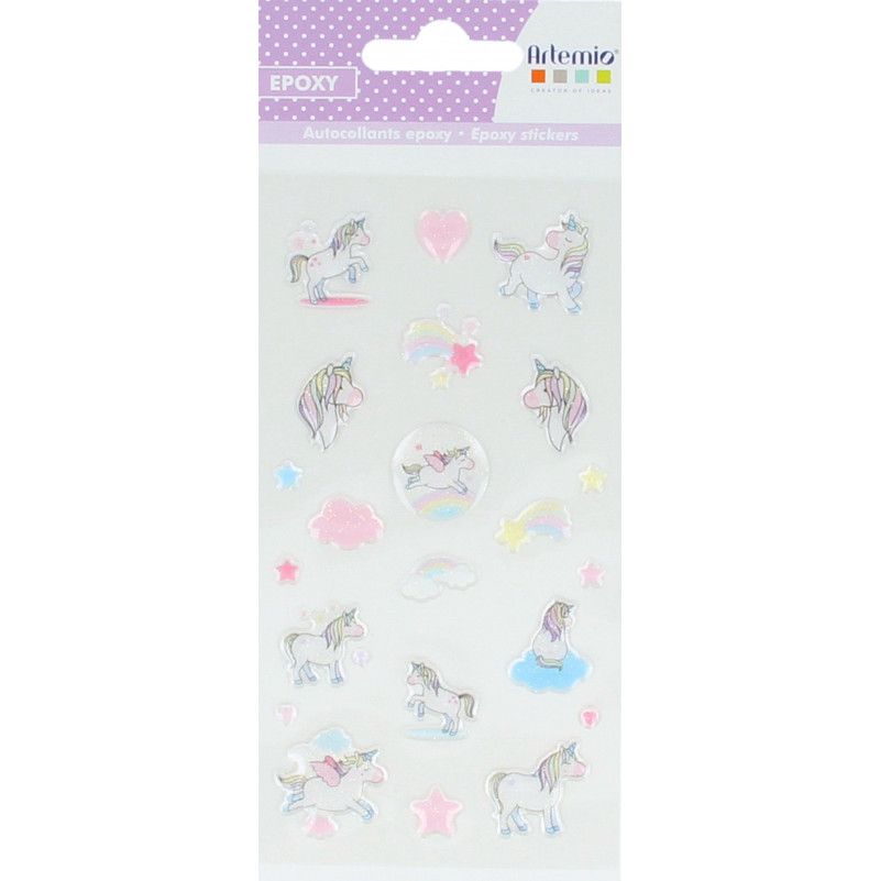Autocollants Epoxy transparents Licornes Artemio Ikaipaka jeux