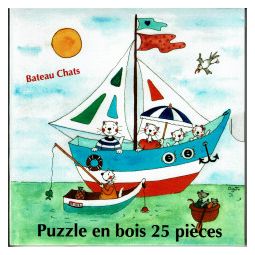 Puzzle - 25 - Bateau Chats La Plume d'OR - Xirographo Ikaipaka