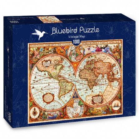 Puzzle 1000p Mappemonde Vintage BlueBird Ikaipaka jeux & jouets